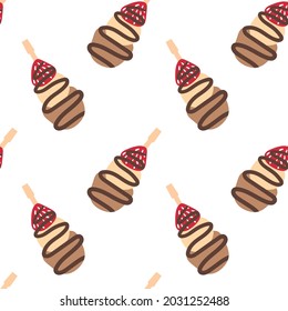 Canapé seamless pattern. Vector canapés with cookie, chocolate and strawberry isolated on white background.