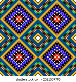Seamless pattern vector. Cool colorful tone style. Geometric shape decoration background. Vintage color fabric.