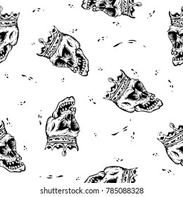 Seamless pattern vector crown of skull isolated white background