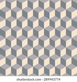 Seamless pattern vector cube art, abstract illustration. Web and mobile interface template. Corporate website design. Hipster style. Dark grey beige soft colors