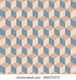 Seamless pattern vector cube art, abstract illustration. Web and mobile interface template. Corporate website design. Hipster style. Dark blue brown beige soft colors