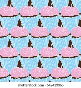 Seamless pattern with vector cupcakes