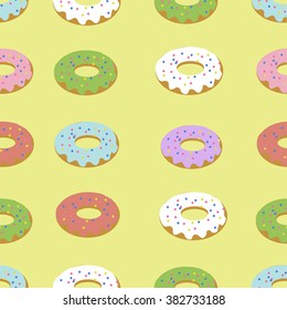 Seamless pattern with vector cupcakes different type with decoration, cream and berries. Sweet tasty food illustration