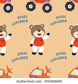 Seamless pattern vector of cute animal astronaut in outer space. Creative vector childish background for fabric, textile, nursery wallpaper, card, poster and other decoration.