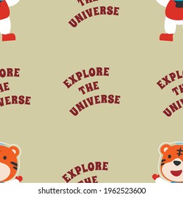 Seamless pattern vector of cute animal astronaut in outer space. Creative vector childish background for fabric, textile, nursery wallpaper, card, poster and other decoration.