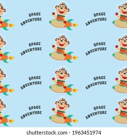 Seamless pattern vector of cute animal astronaut in outer space. Creative vector childish background for fabric, textile, nursery wallpaper, card, poster and other decoration.