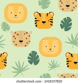 Seamless pattern and vector cute animals  Jungle   savanna animals: tiger  cheetah  lion  Cartoon illustration for children 