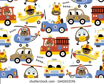 seamless pattern vector of with cute animals driving vehicles