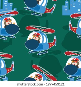 Seamless pattern vector of a cute bear on a helicopter. For fabric textile, nursery, baby clothes, background, textile, wrapping paper and other decoration.