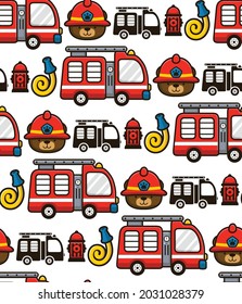 Seamless pattern vector of cute bear with firefighter elements illustration