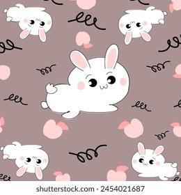 seamless pattern vector with cute bunny and lines on gray color background for gift, wallpaper and prints.