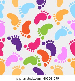 Seamless Pattern With Vector Cute Kid Foot Print.Vector Illustration