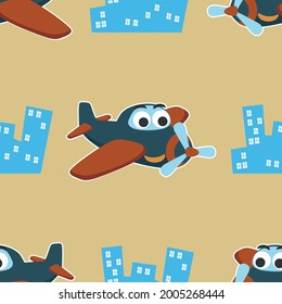 Seamless pattern vector of cute little airplane cartoon hand drawn vector illustration. For fabric textile, nursery, baby clothes, background, textile, wrapping paper and other decoration.