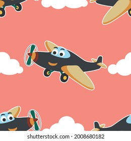 Seamless pattern vector of cute little airplane cartoon hand drawn vector illustration. For fabric textile, nursery, baby clothes, background, textile, wrapping paper and other decoration.
