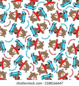 Seamless pattern vector of cute little fox on skate board, For fabric textile, nursery, baby clothes, background, textile, wrapping paper and other decoration.