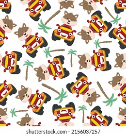 Seamless pattern vector of cute monster truck. Creative vector childish background for fabric textile, nursery background, baby clothes, poster, wrapping paper and other decoration.