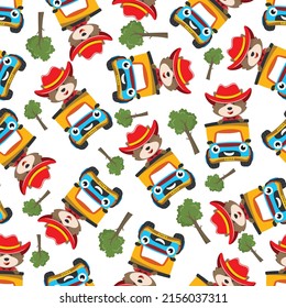 Seamless pattern vector of cute monster truck. Creative vector childish background for fabric textile, nursery background, baby clothes, poster, wrapping paper and other decoration.