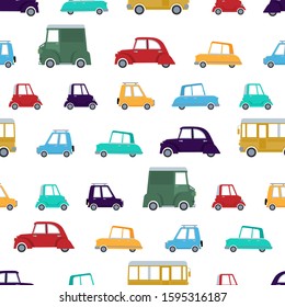 Seamless pattern vector with cute retro cars.