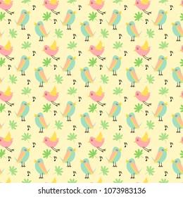 seamless pattern vector of cute tiny bird on pastel colored background 