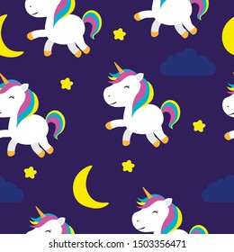 Seamless pattern vector cute unicorn children illustration print on fabric wallpaper on the wall textile greeting cards scrapbooking