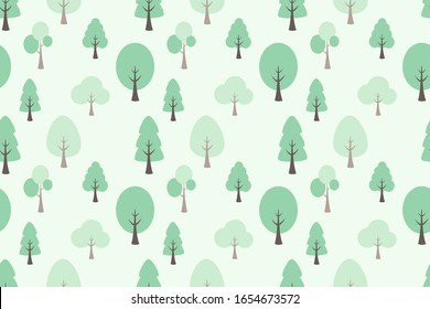 Seamless pattern vector of cute Various types of trees. For textiles, gift packaging, paper, interior design, cover, wallpaper, curtains, fabric.