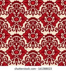 Seamless pattern vector damask flower red white