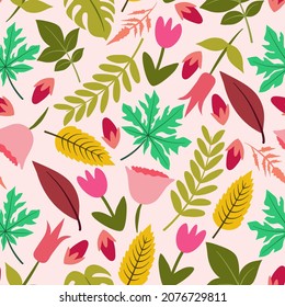 Seamless pattern vector design about botanical flowers