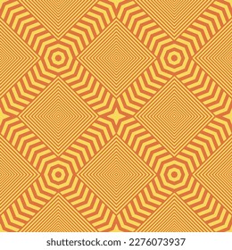 diseño vectorial sin fisuras y arte,Patrón cuadrado sin costura a partir de ornamentos abstractos geométricos multicolores en tonos amarillos y naranjas. Ilustración vectorial.