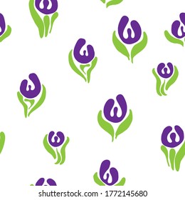 Seamless pattern vector design with cute stylized tulips