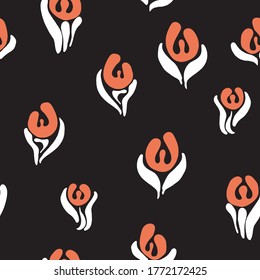 Seamless pattern vector design with cute stylized tulips