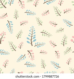 Seamless pattern vector design of flowers with leaf on light yellow background. The cute template for fashion prints, wallpaper, textile, and wrapping paper.