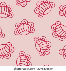 Seamless Pattern Vector Design Marker Drawn Bright Floral Pattern with Blooming Flowers on Pink Background.
