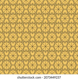 Seamless Pattern vector design with a mosaic style in mustard yellow and black colors. Background with a geometric pattern of squares and black stars