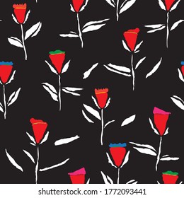 Seamless pattern vector design with pretty stylized flowers