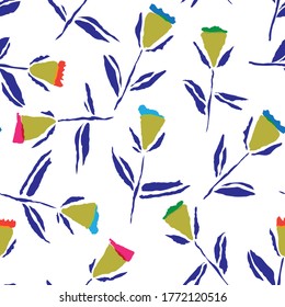 Seamless pattern vector design with pretty stylized flowers