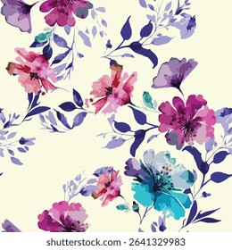 seamless pattern vector design, small medium flower arrangement pattern. red and blue color mix, for textile print ideas, or background images.