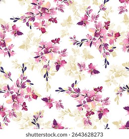 seamless pattern vector design, small cherry blossom pattern. yellow and red color mix, for textile print ideas and background images.