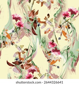 seamless pattern vector design, small and medium cherry blossom pattern. green and red color mix, for textile print ideas and background images.