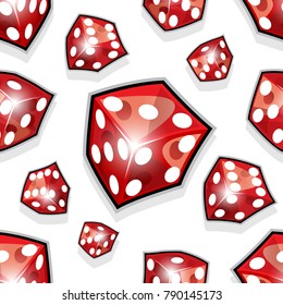 Seamless pattern of vector dice illustrations isolated on white background. Can be used as wallpaper, packaging, wrapping or any kind of decoration or print work.