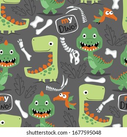 seamless pattern vector of dinosaurs cartoon, prehistoric elements illustration