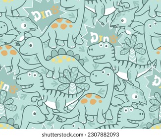 Seamless pattern vector of dinosaurs cartoon