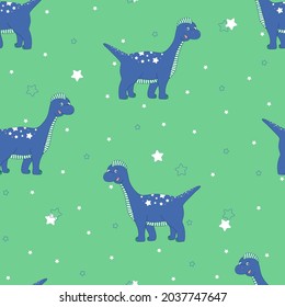 Seamless pattern vector dinosaurus, green background