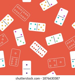 Seamless pattern in vector. Domino pieces, children's toy. Print fabric or wrapping paper. Easy to edit or recolor. Orange background, games, fun, entertainment.