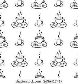 Seamless pattern with vector doodle cup. Can be used for making wallpaper, fabrics and other types of products
