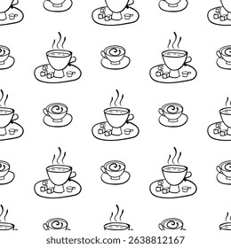 Seamless pattern with vector doodle cup. Can be used for making wallpaper, fabrics and other types of products