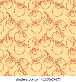 Seamless pattern with Vector doodle Persimmon. Hand drawn persimmon fruit background. Can be used for printed materials - leaflets, posters, business cards or for web.