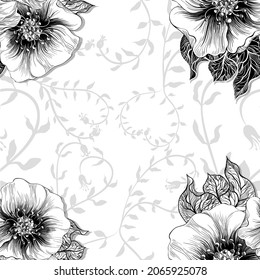 Seamless pattern. Vector drawing. Flower with leaves  Use printed materials, signs, objects, sites, maps.