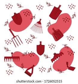 Seamless pattern with vector drawings of handmade basil twigs on a white isolated background. The tool is flat, cartoon. Registration of invitations, cards, banners, printing on fabric, covers