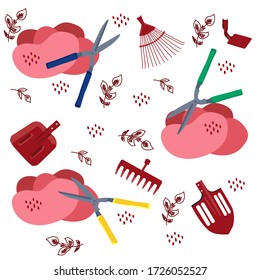 Seamless pattern with vector drawings of handmade basil twigs on a white isolated background. The tool is flat, cartoon. Registration of invitations, cards, banners, printing on fabric, covers
