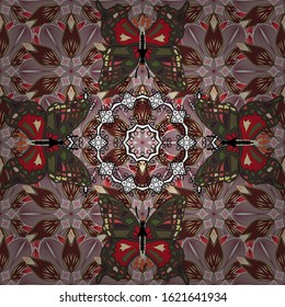 Seamless pattern. Vector. Pattern for fabric, textile, print and invitation. Beautiful butterfly flying on brown, gray and neutral background. Beauty in Nature.